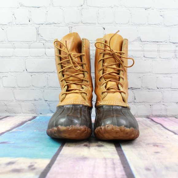 Vintage LL Bean Maine Hunting Leather Brown Unlined Shoe Duck Boots L 9 - Picture 4 of 9